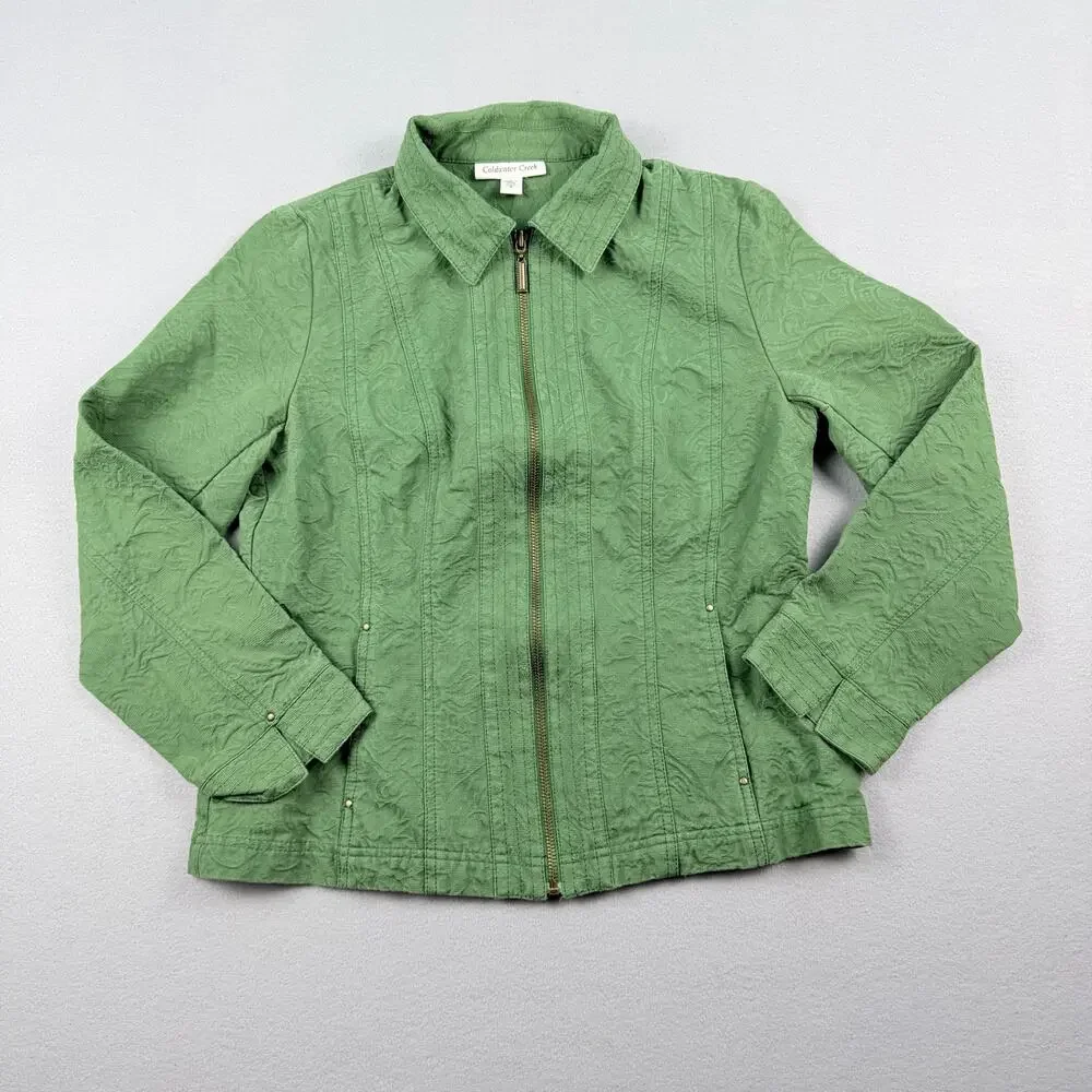 Coldwater Creek Green Embossed Zip Jacket Women’s Size 8